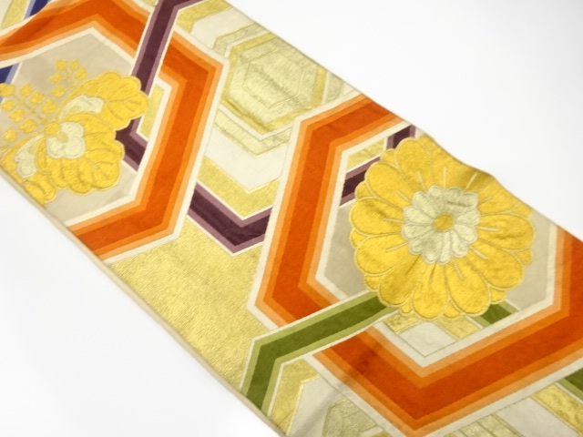 アンティーク　亀甲に菊・桐模様織り出し袋帯（材料）